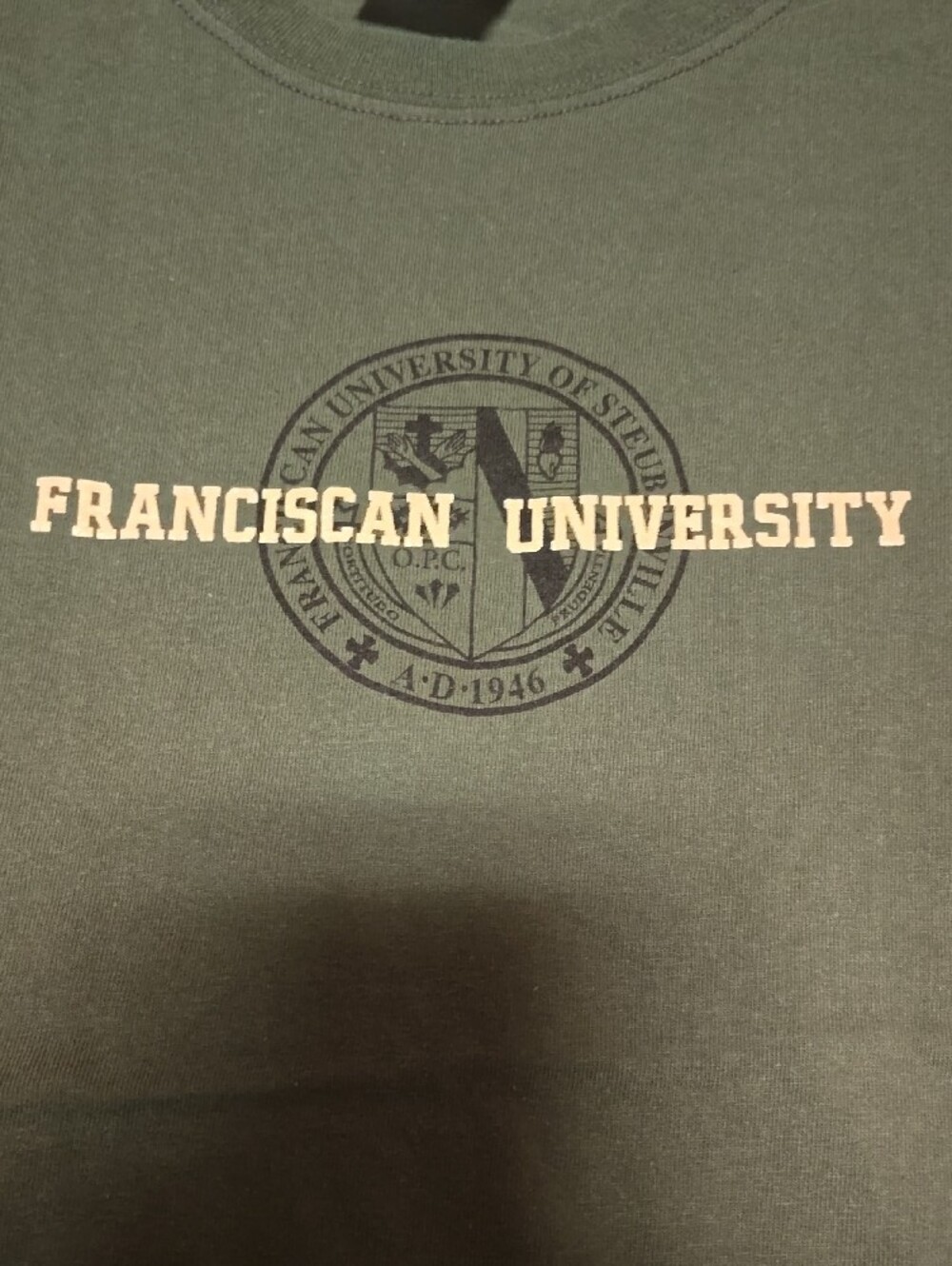 Gildan Olive Green Franciscan University Short Sleeve Tee - Picture 2 of 4